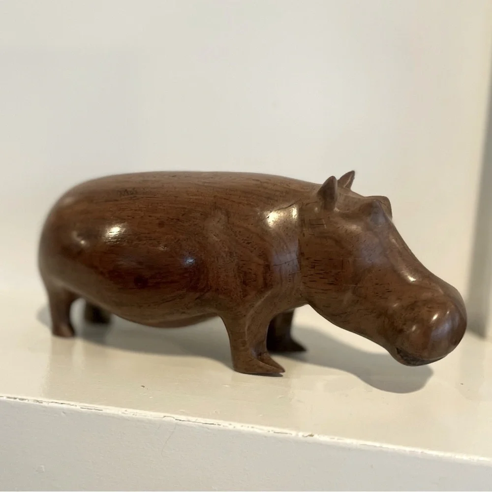 Hand Carved Wood African Hippopotamus Decor Object